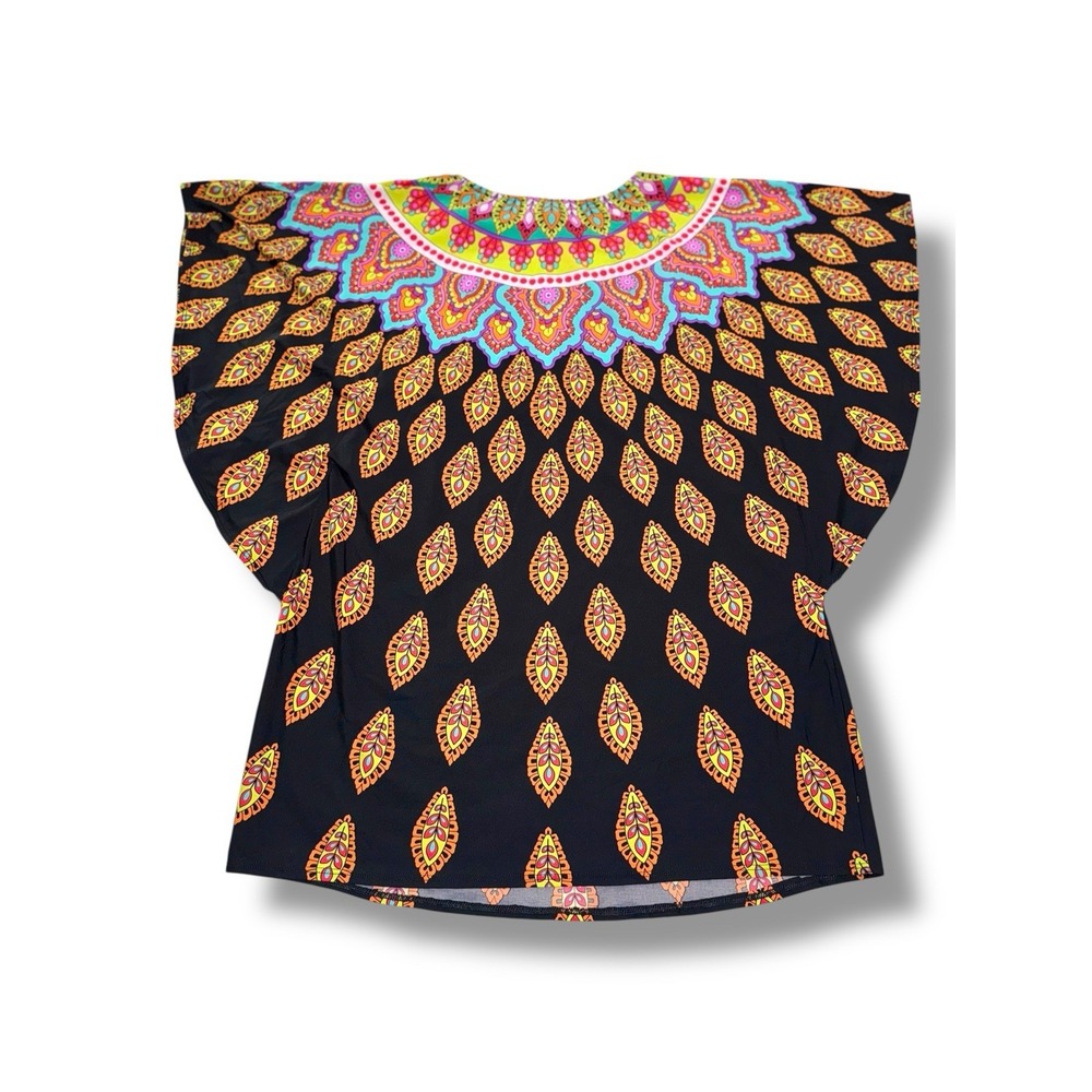 Trina Turk Kaftan Top Womens Small Black Multicolor Medallion Print Resortwear - Picture 4 of 9
